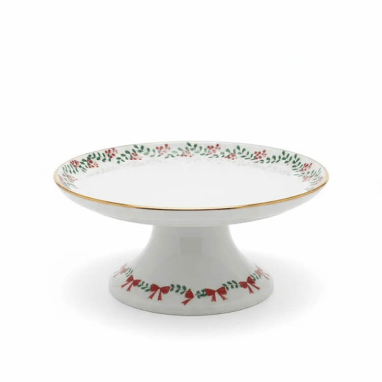 Prato Para Bolo Com Pe Laco Natalino 20Cm - Ce Porcelanas Prato Para Bolo Com Pe Laco Natalino 20Cm - Ce Porcelanas
